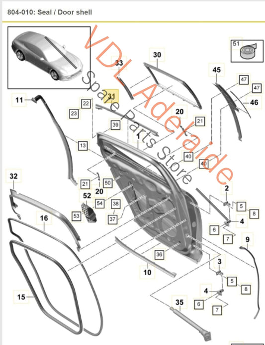 Porsche Panamera 971 Rear Left Door Upper Exterior Seal with Gloss Black Trim 974839119