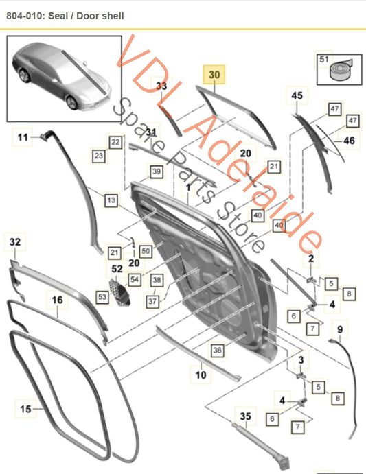 Porsche Panamera Turismo 971 Rear Left Door Window Seal Guide 971839431 971839431