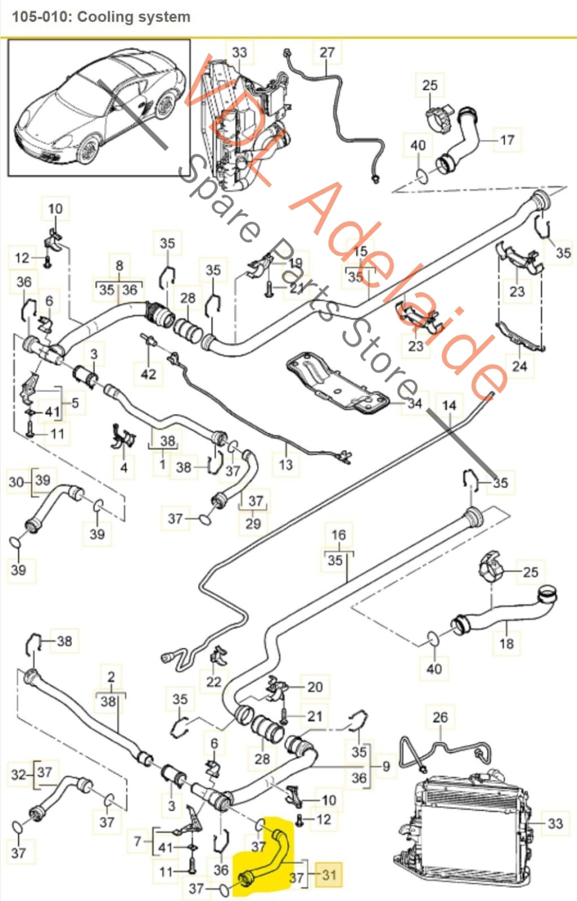 Porsche Cayman R 987 Left Coolant Return Hose Pipe 99710672803 99710672803