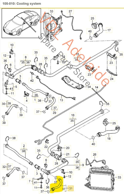 Porsche Cayman R 987 Left Coolant Return Hose Pipe 99710672803 99710672803