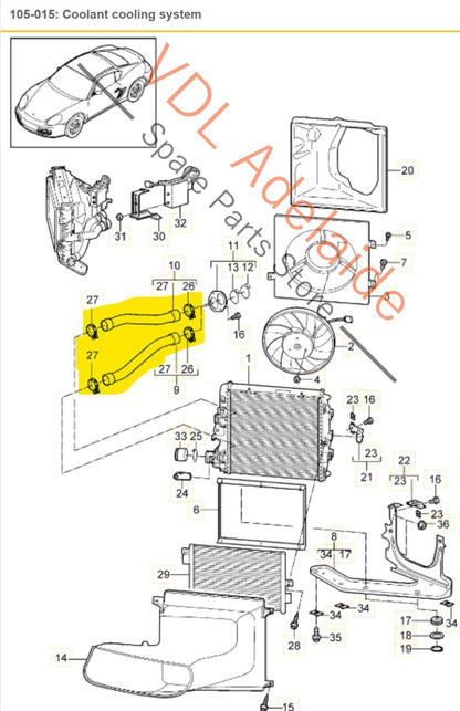 Porsche Cayman R 987 Left Radiator Coolant Hose 99710662504 99710662105 99710662105