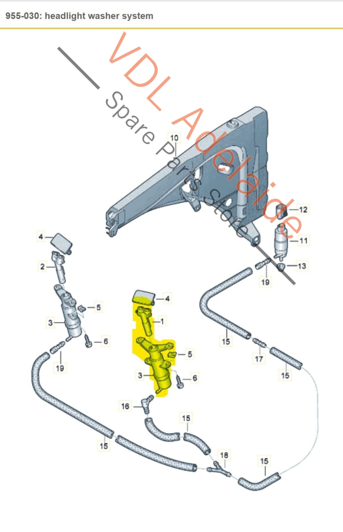 Volkswagen VW Touareg 7L R50 Left Side Headlight Washer Nozzle Jet & Cylinder 7L6955103A