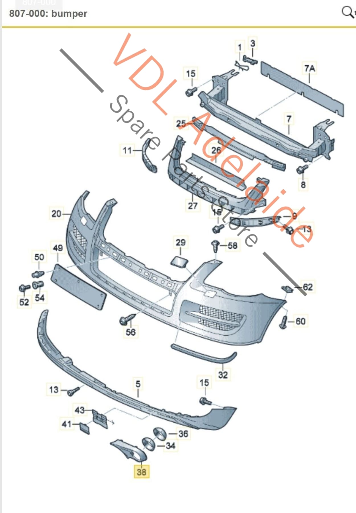 VW Touareg 7L R50 Left Side Lower Bumper Vent Grille Fog Light Surround Trim 7L6853663H