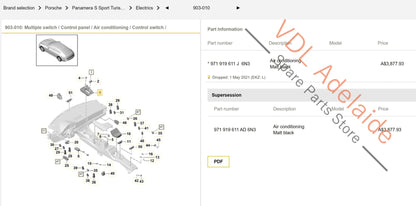 Porsche Panamera 971 2017-2020 Air Conditioning AC Master Main Console Control Switch Panel 971919611E