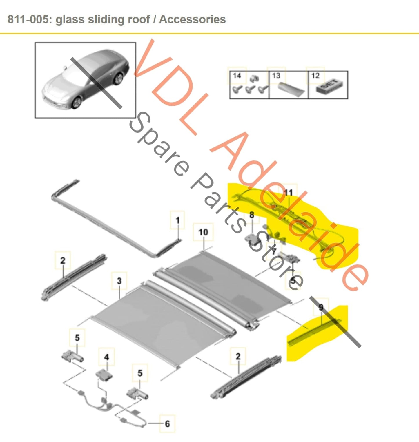 Porsche Panamera Turismo 971 2017-2020 Rear Sunroof Roller Blind Sunshade Cable Track Assembly 974877991